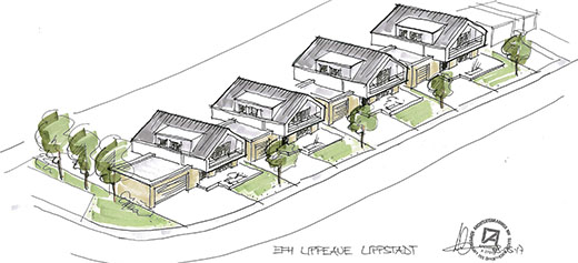 Lippeaue Zeichnung 4 Häuser